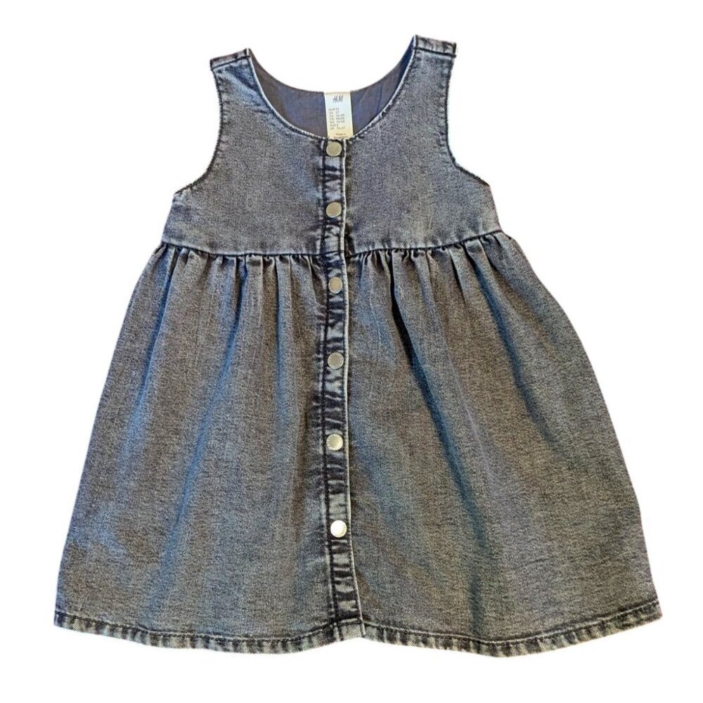 Acid Wash Front Snap Button Dress H&M 2T Space Dye Grey‎ Black Denim